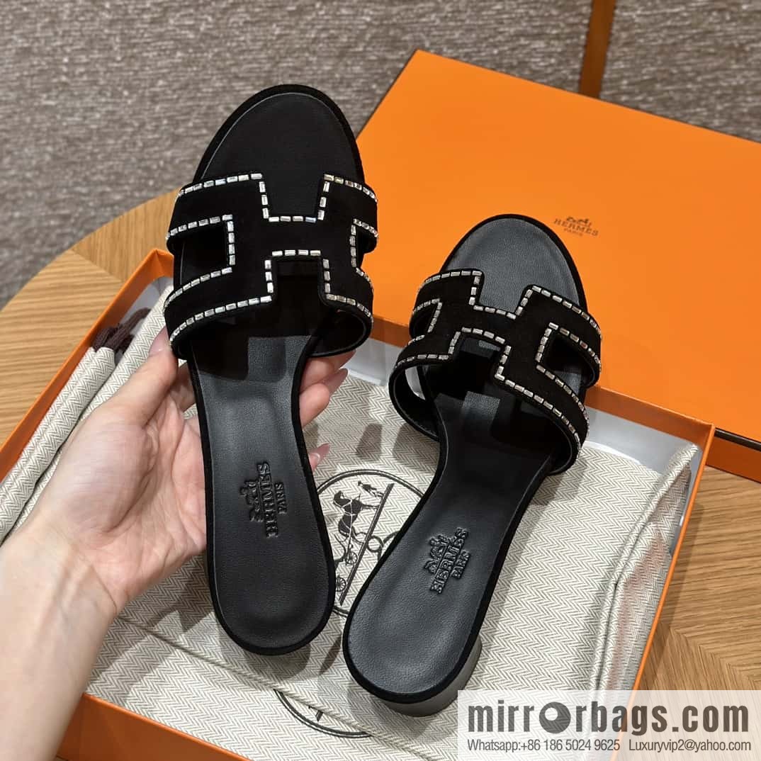 Hermès H's Rhinestone Thick Heel Sandals