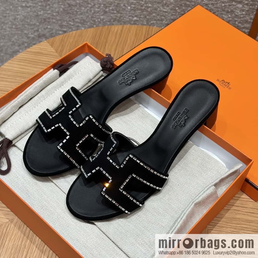 Hermès H's Rhinestone Thick Heel Sandals