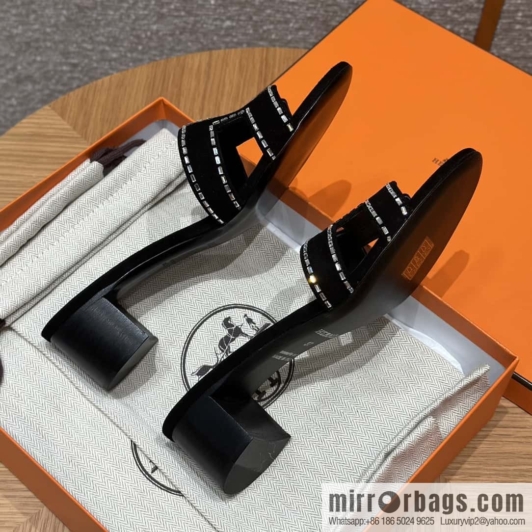 Hermès H's Rhinestone Thick Heel Sandals