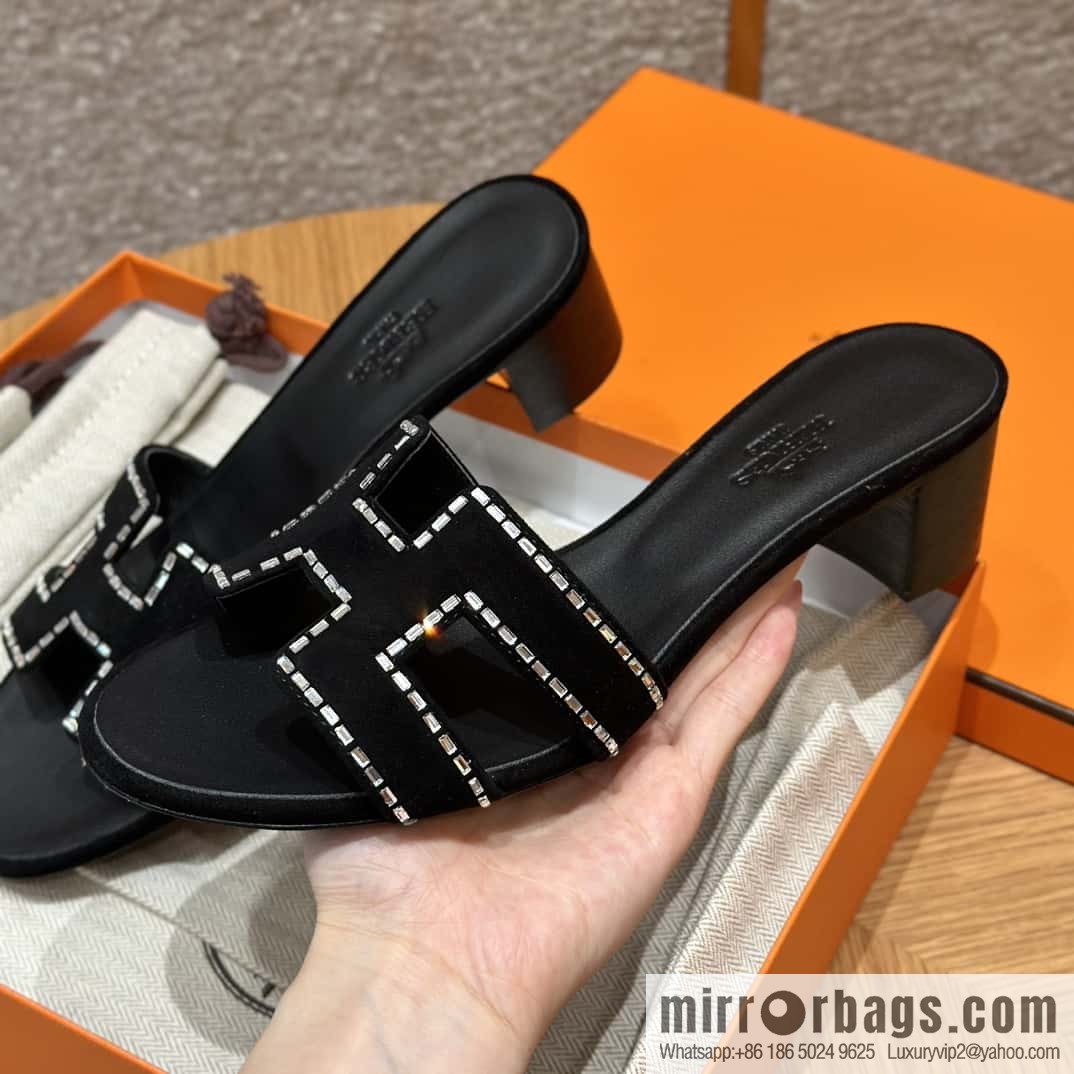 Hermès H's Rhinestone Thick Heel Sandals