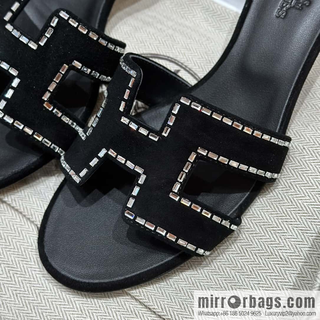 Hermès H's Rhinestone Thick Heel Sandals