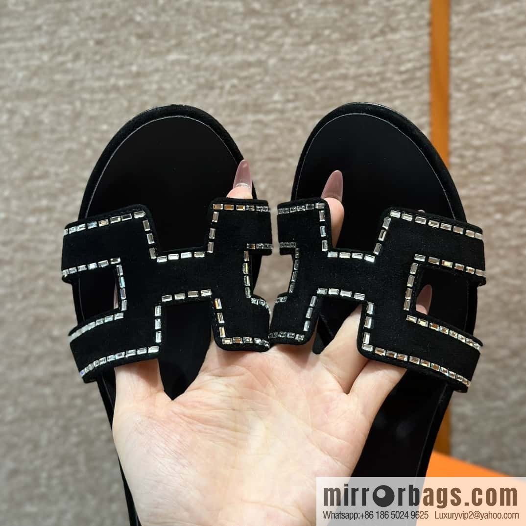 Hermès H's Rhinestone Thick Heel Sandals