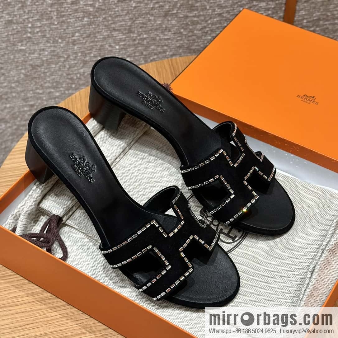 Hermès H's Rhinestone Thick Heel Sandals