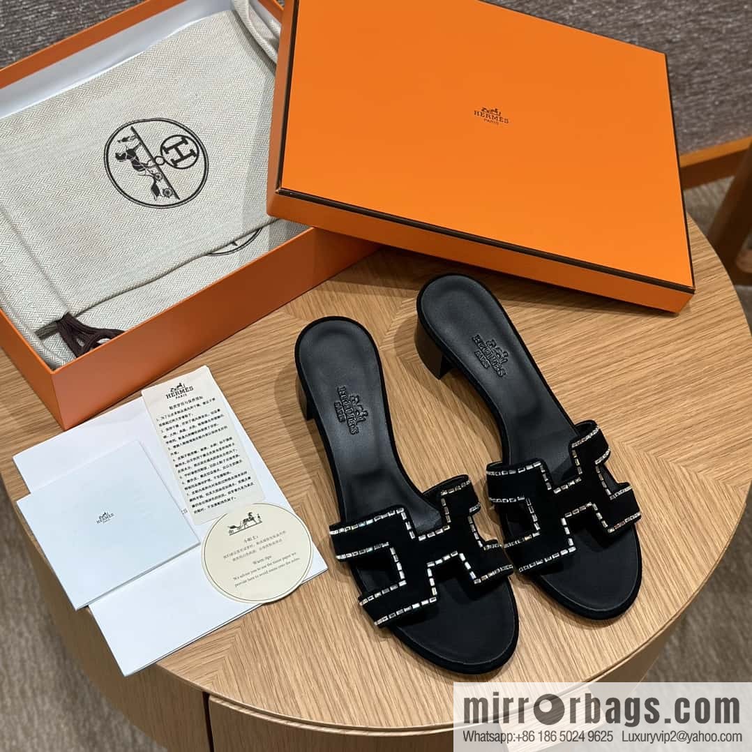 Hermès H's Rhinestone Thick Heel Sandals