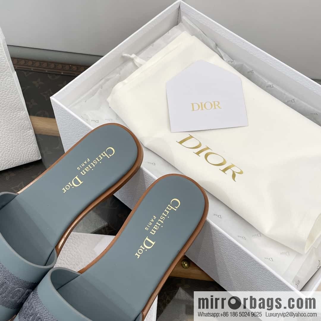DIOR spring and summer new leather embroidered flat-bottomed slippers series