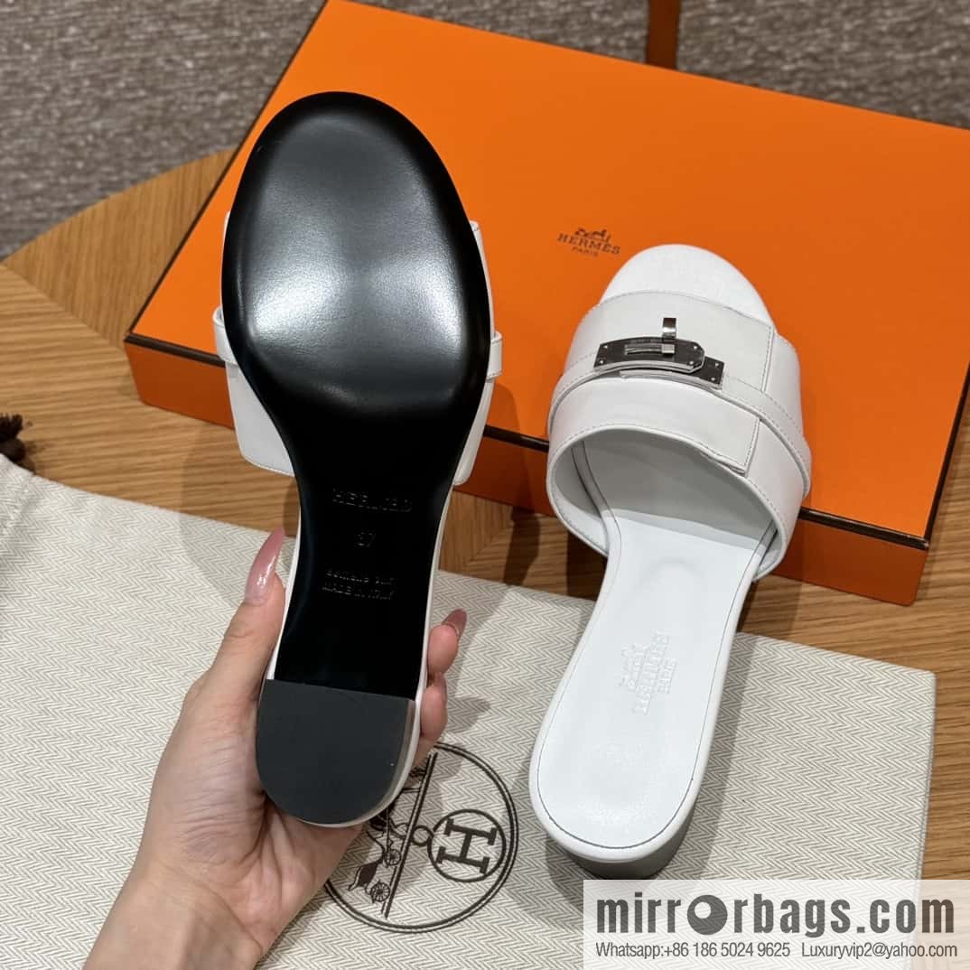 Hermes Kelly Button Slippers