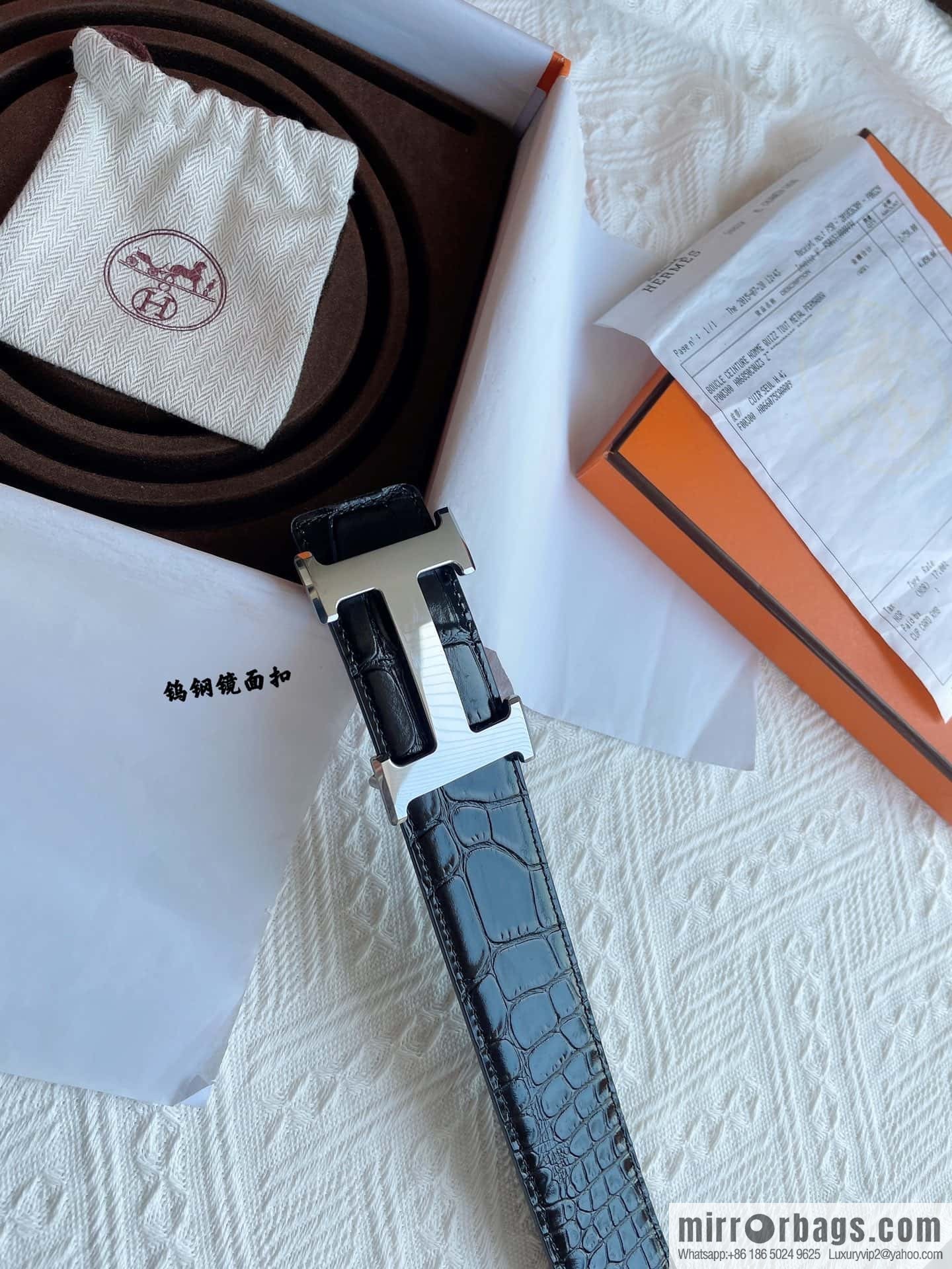 Hermès, imported leather pressed alligator leather bottom men's 38cm belt