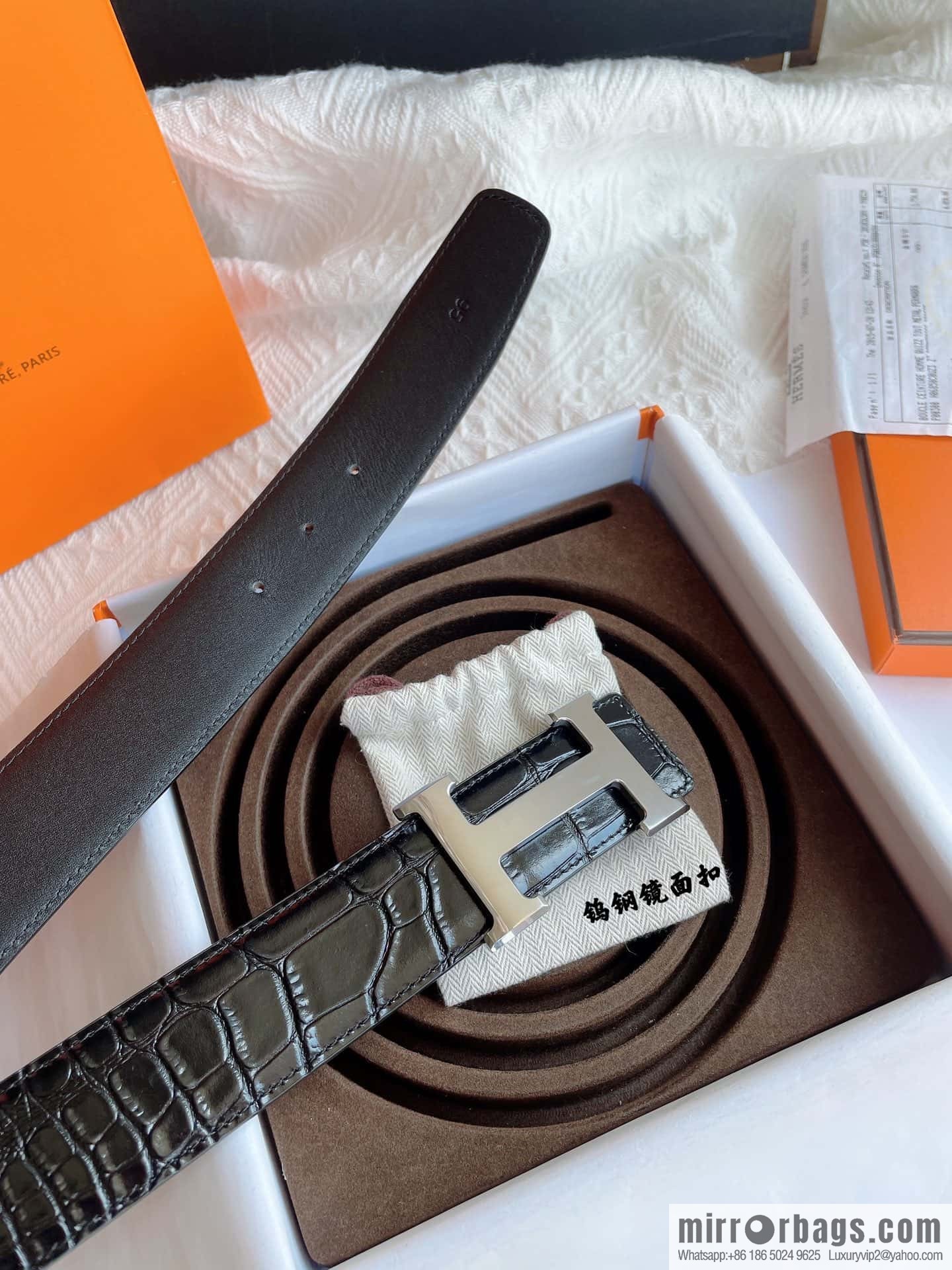 Hermès, imported leather pressed alligator leather bottom men's 38cm belt