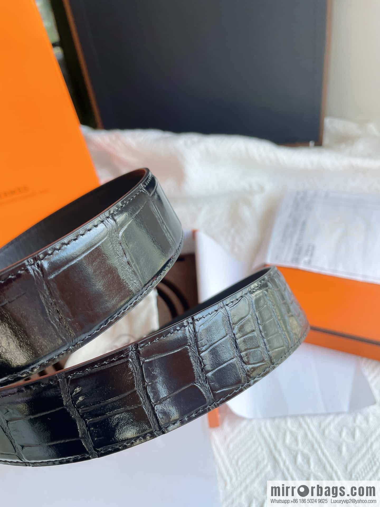 Hermès, imported leather pressed alligator leather bottom men's 38cm belt