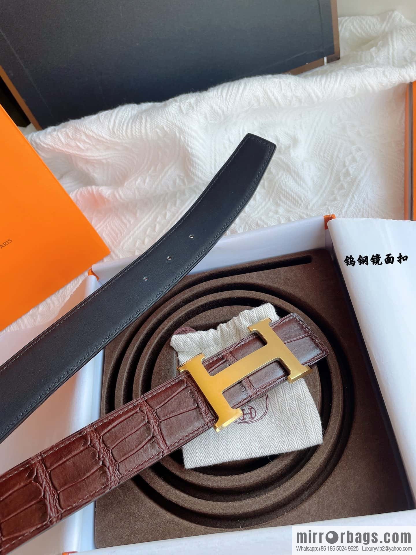 Hermès, imported leather pressed alligator leather bottom men's 38cm belt