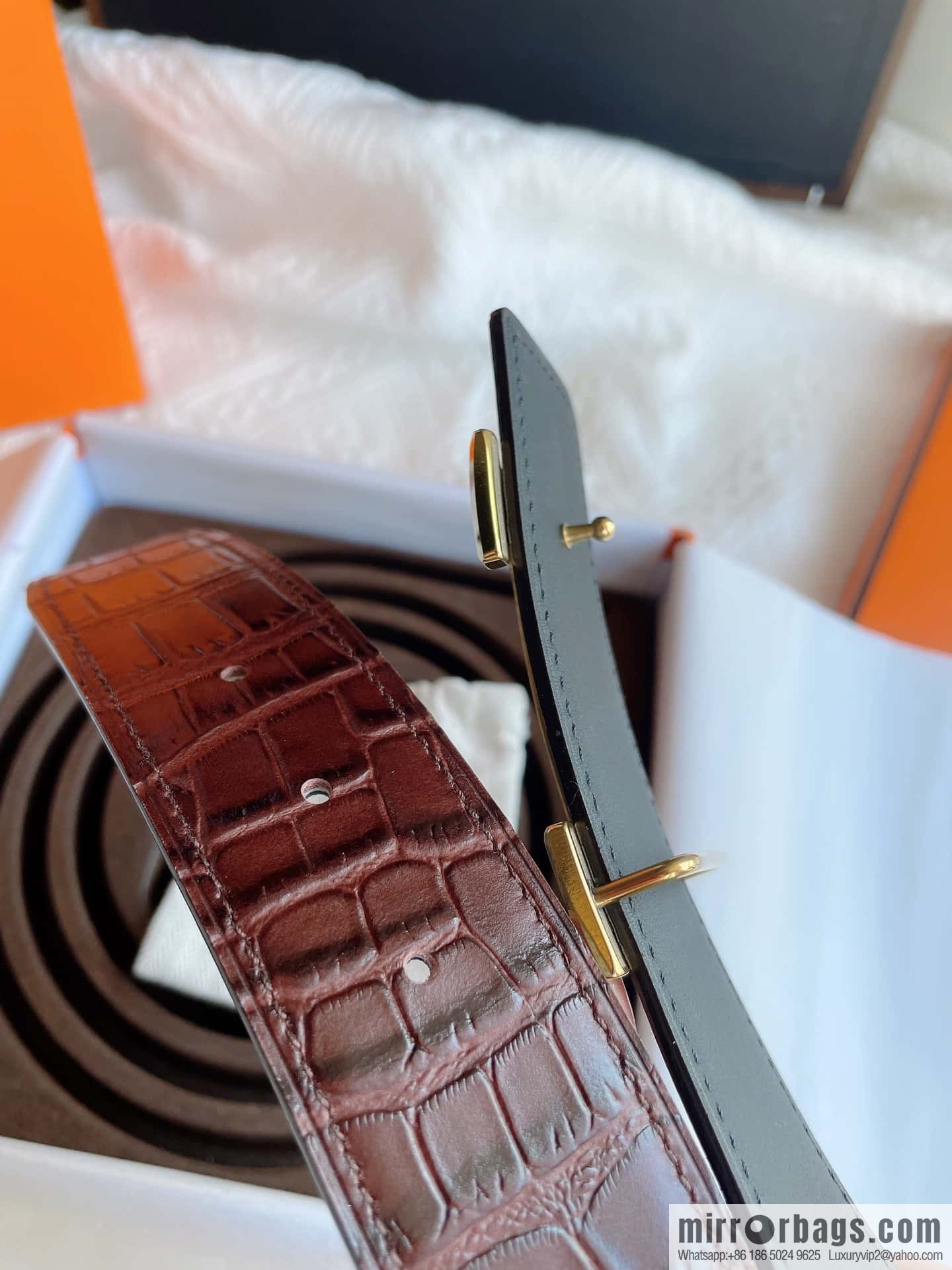 Hermès, imported leather pressed alligator leather bottom men's 38cm belt