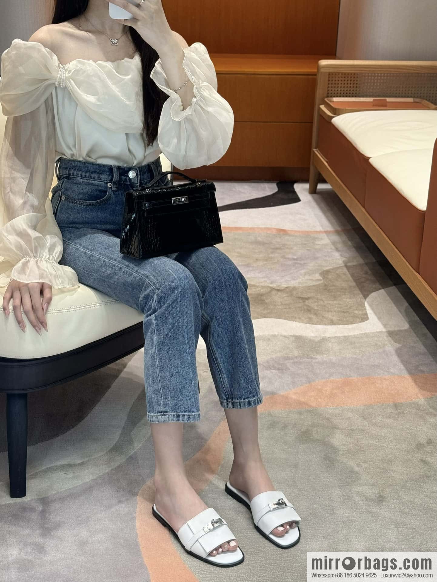 Hermès 183Kelly tow sandals Gigi50 white/01Blanc