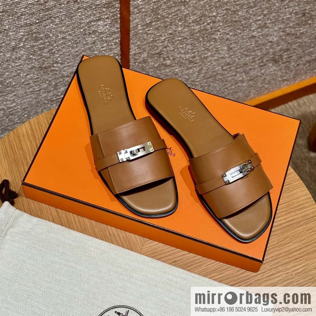 Hermès 183Kelly tow sandals Gigi50 gold brown/ck37/gold