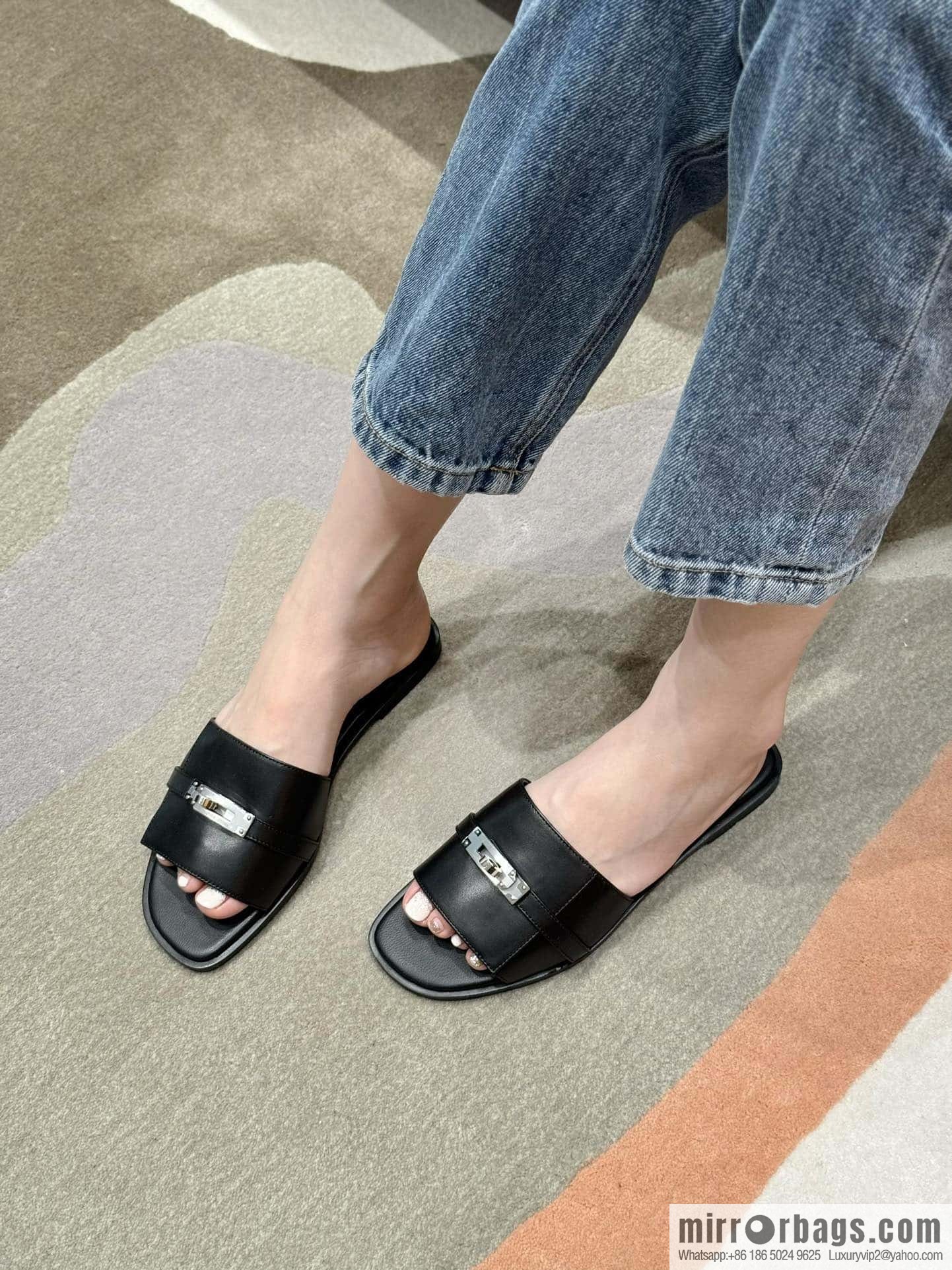 Hermès 183Kelly tow sandals Gigi50 black/CK89/Noir