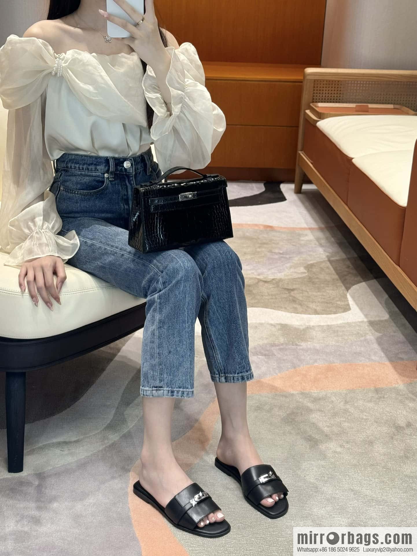 Hermès 183Kelly tow sandals Gigi50 black/CK89/Noir