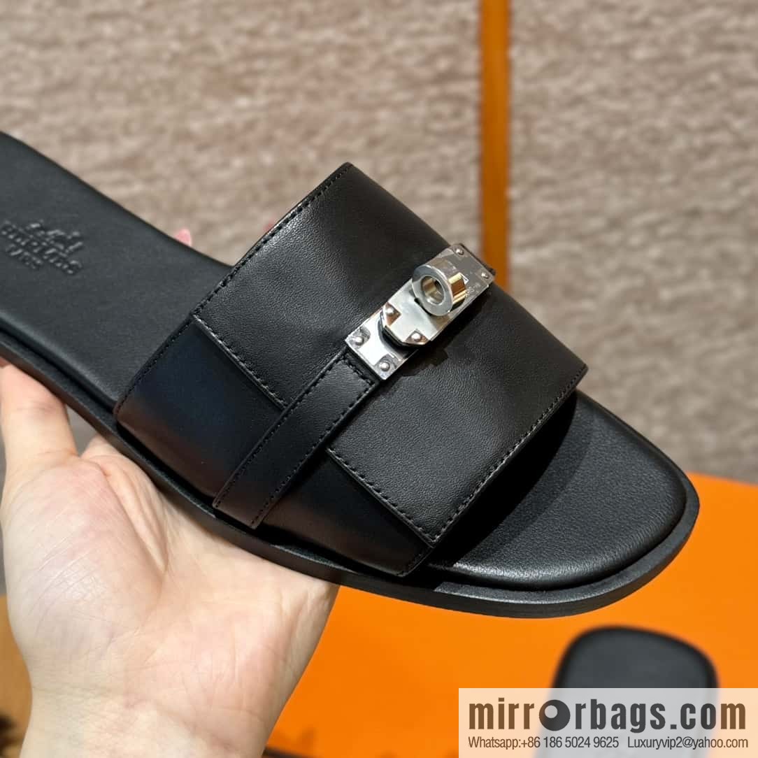 Hermès 183Kelly tow sandals Gigi50 black/CK89/Noir