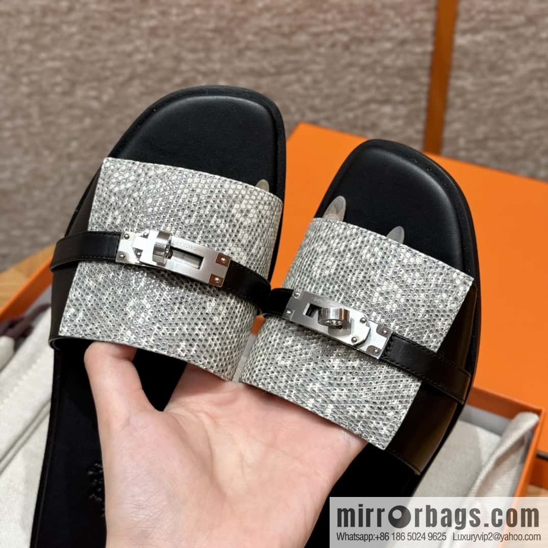 Hermès 183Kelly tow sandals Gigi50 black/CK89/Noir/Himalaya/Lizard primary color