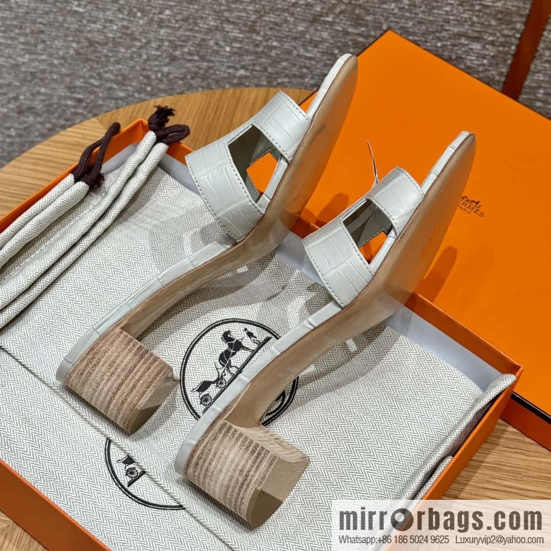 Hermès 185 Oasis High Heel Sandals 8L/Beton/Glacier White