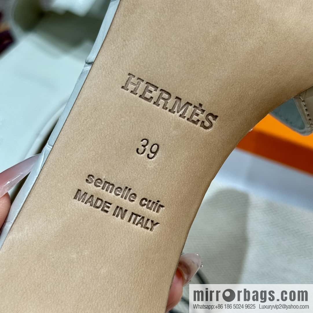 Hermès 185 Oasis High Heel Sandals 8L/Beton/Glacier White