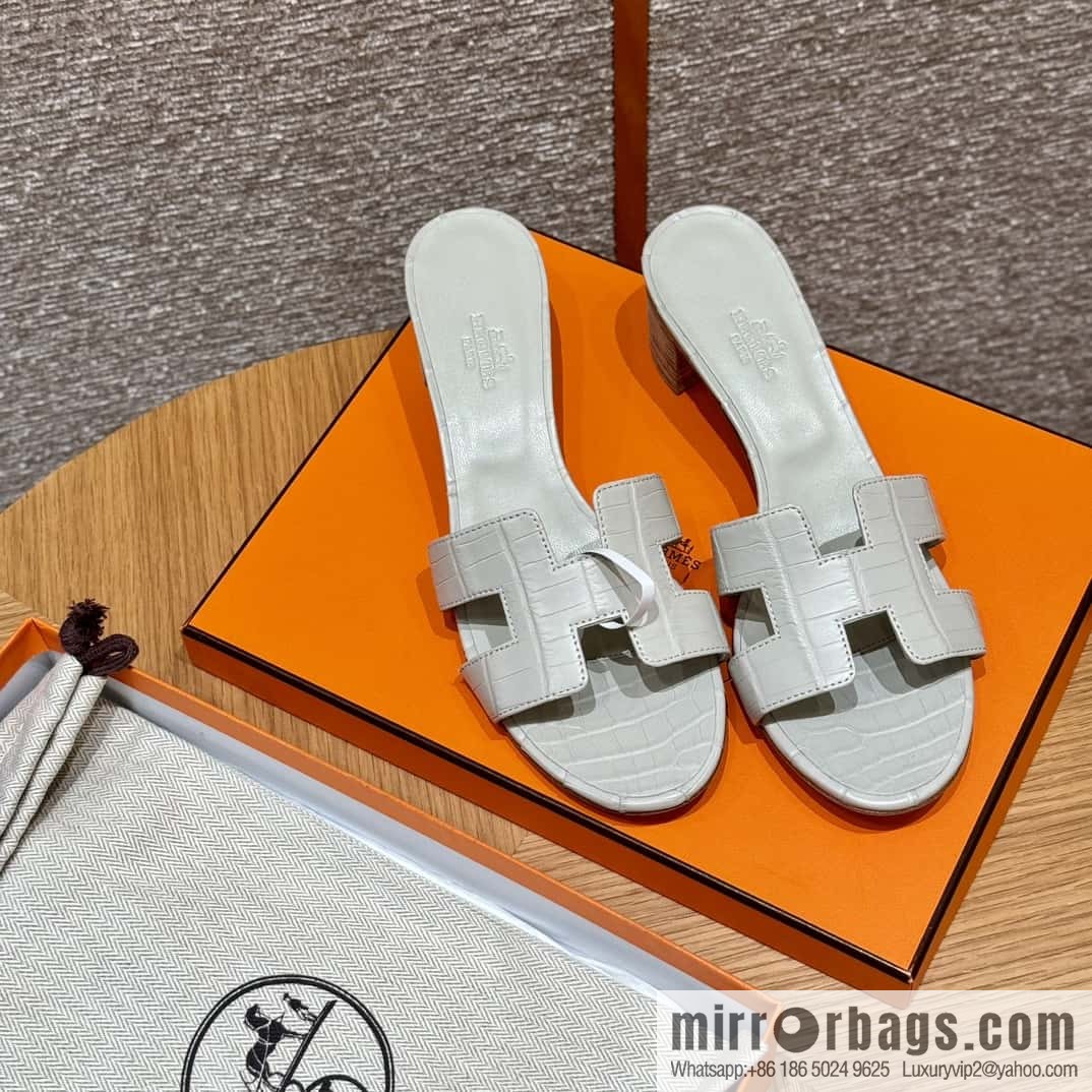 Hermès 185 Oasis High Heel Sandals 8L/Beton/Glacier White
