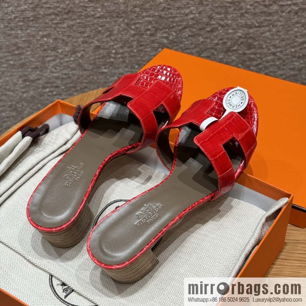 Hermès 185 Oasis High Heel Sandals alligator/Crocodile 🐊 Ferrari Red/95/Braise