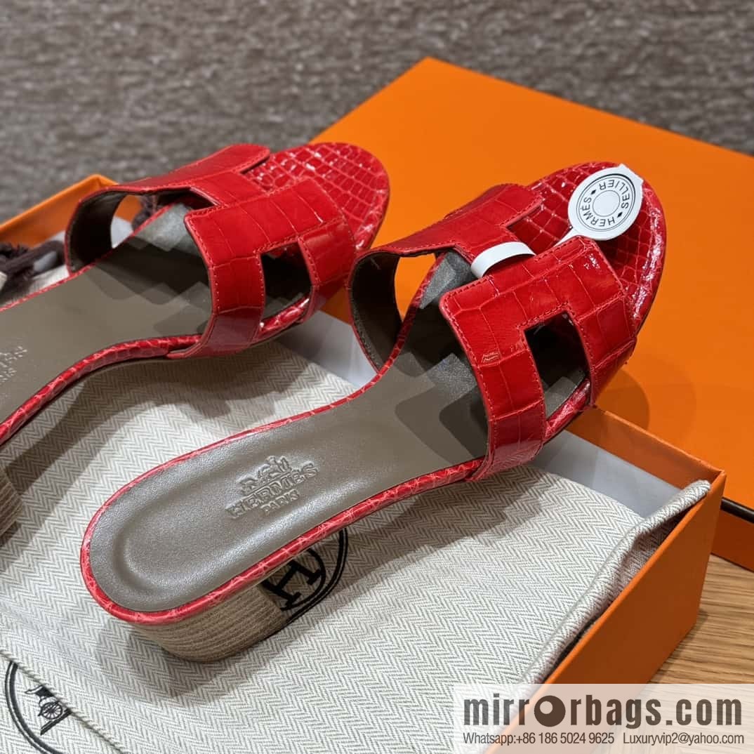 Hermès 185 Oasis High Heel Sandals alligator/Crocodile 🐊 Ferrari Red/95/Braise
