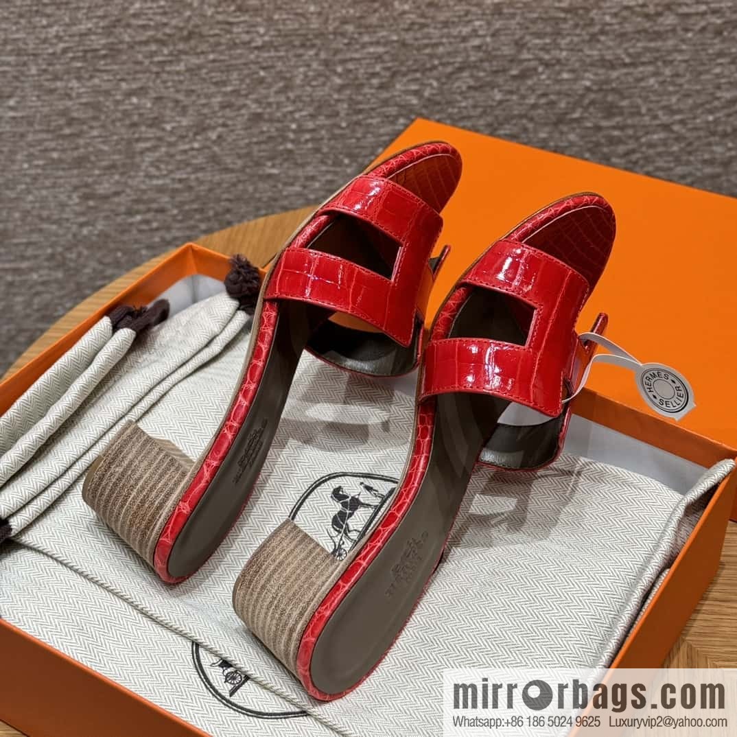 Hermès 185 Oasis High Heel Sandals alligator/Crocodile 🐊 Ferrari Red/95/Braise