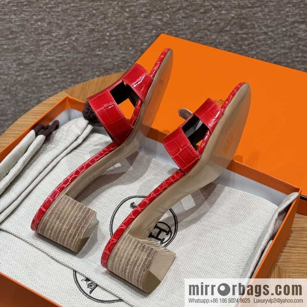 Hermès 185 Oasis High Heel Sandals alligator/Crocodile 🐊 Ferrari Red/95/Braise
