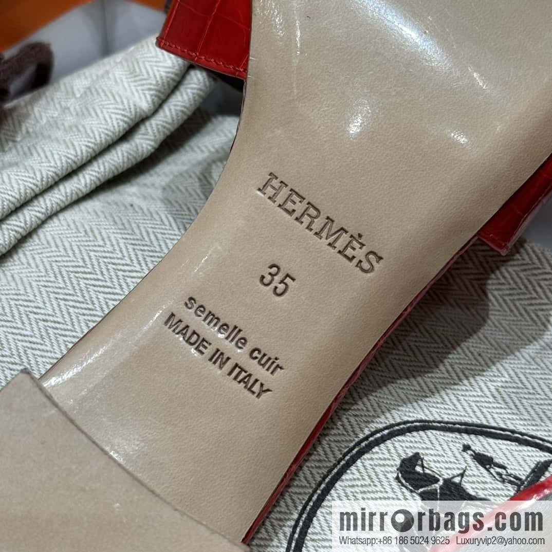 Hermès 185 Oasis High Heel Sandals alligator/Crocodile 🐊 Ferrari Red/95/Braise