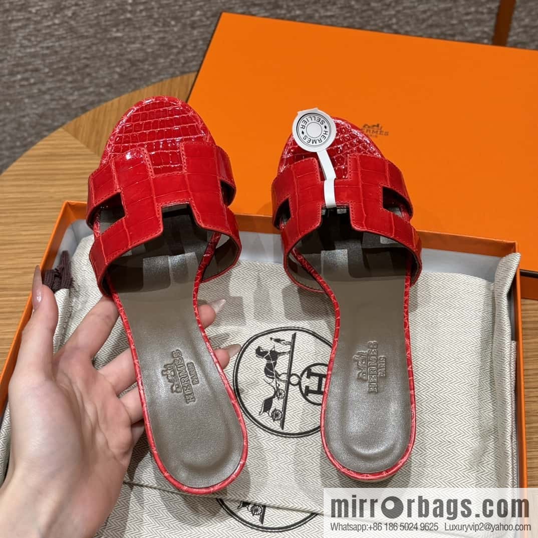 Hermès 185 Oasis High Heel Sandals alligator/Crocodile 🐊 Ferrari Red/95/Braise