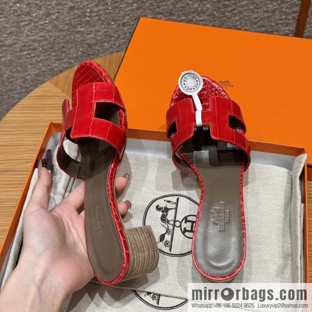 Hermès 185 Oasis High Heel Sandals alligator/Crocodile 🐊 Ferrari Red/95/Braise