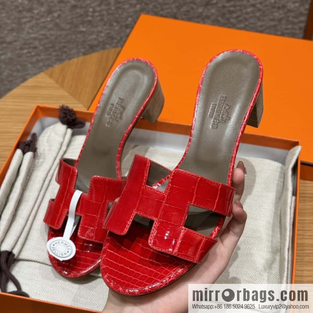 Hermès 185 Oasis High Heel Sandals alligator/Crocodile 🐊 Ferrari Red/95/Braise