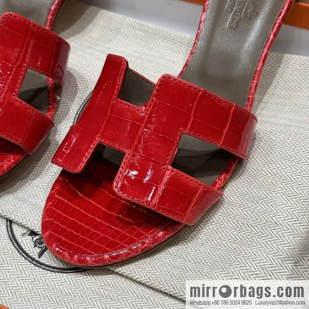 Hermès 185 Oasis High Heel Sandals alligator/Crocodile 🐊 Ferrari Red/95/Braise