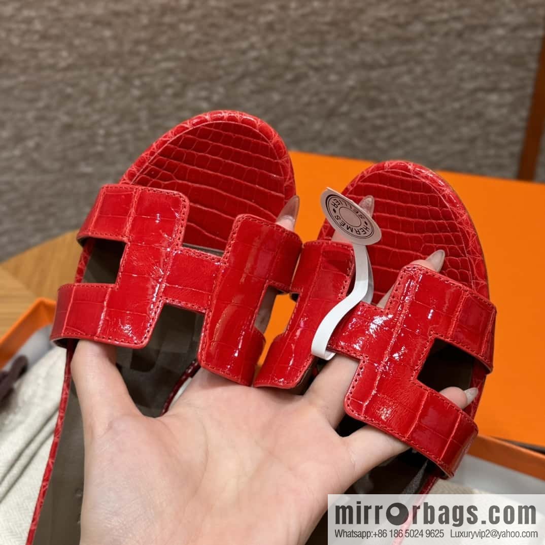 Hermès 185 Oasis High Heel Sandals alligator/Crocodile 🐊 Ferrari Red/95/Braise