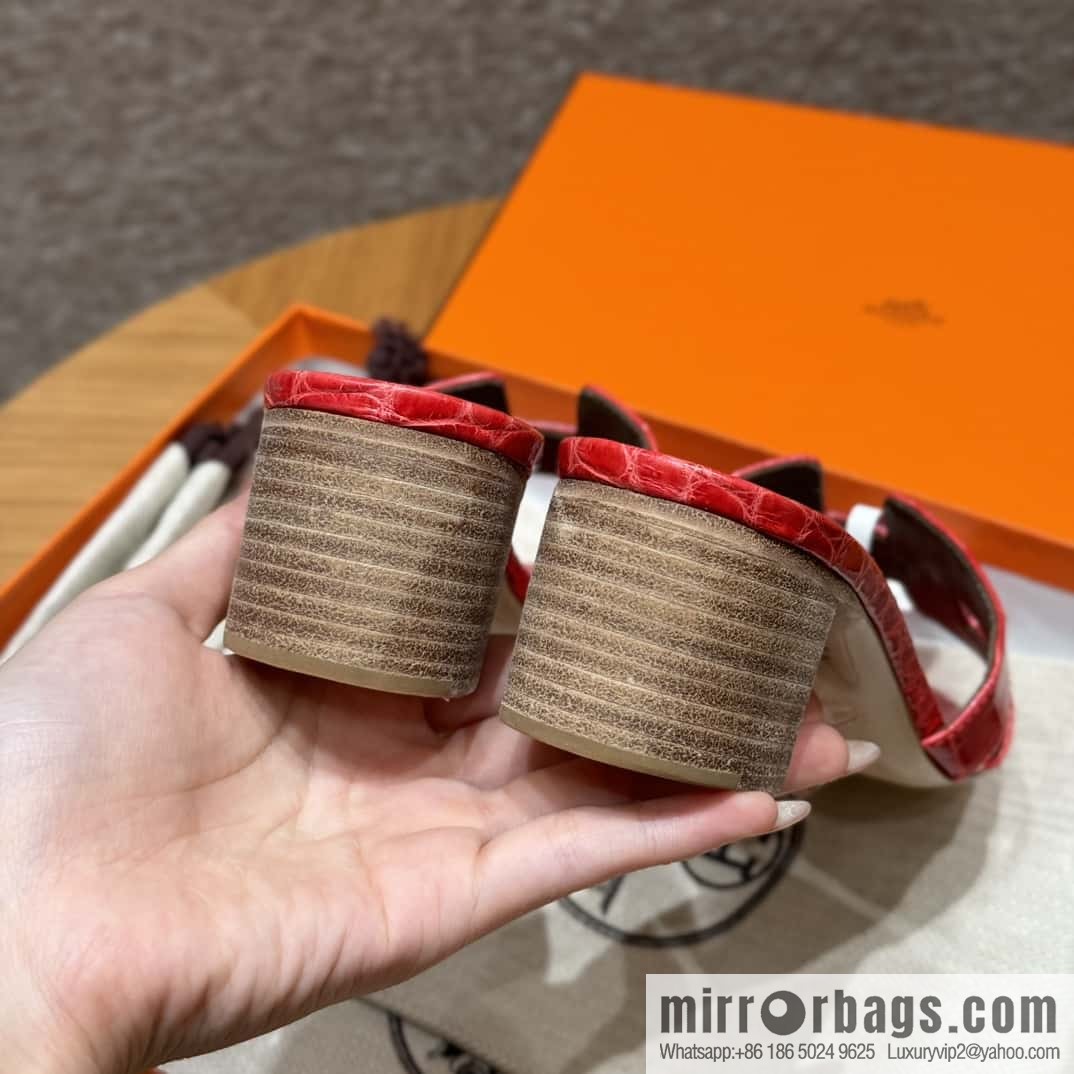 Hermès 185 Oasis High Heel Sandals alligator/Crocodile 🐊 Ferrari Red/95/Braise