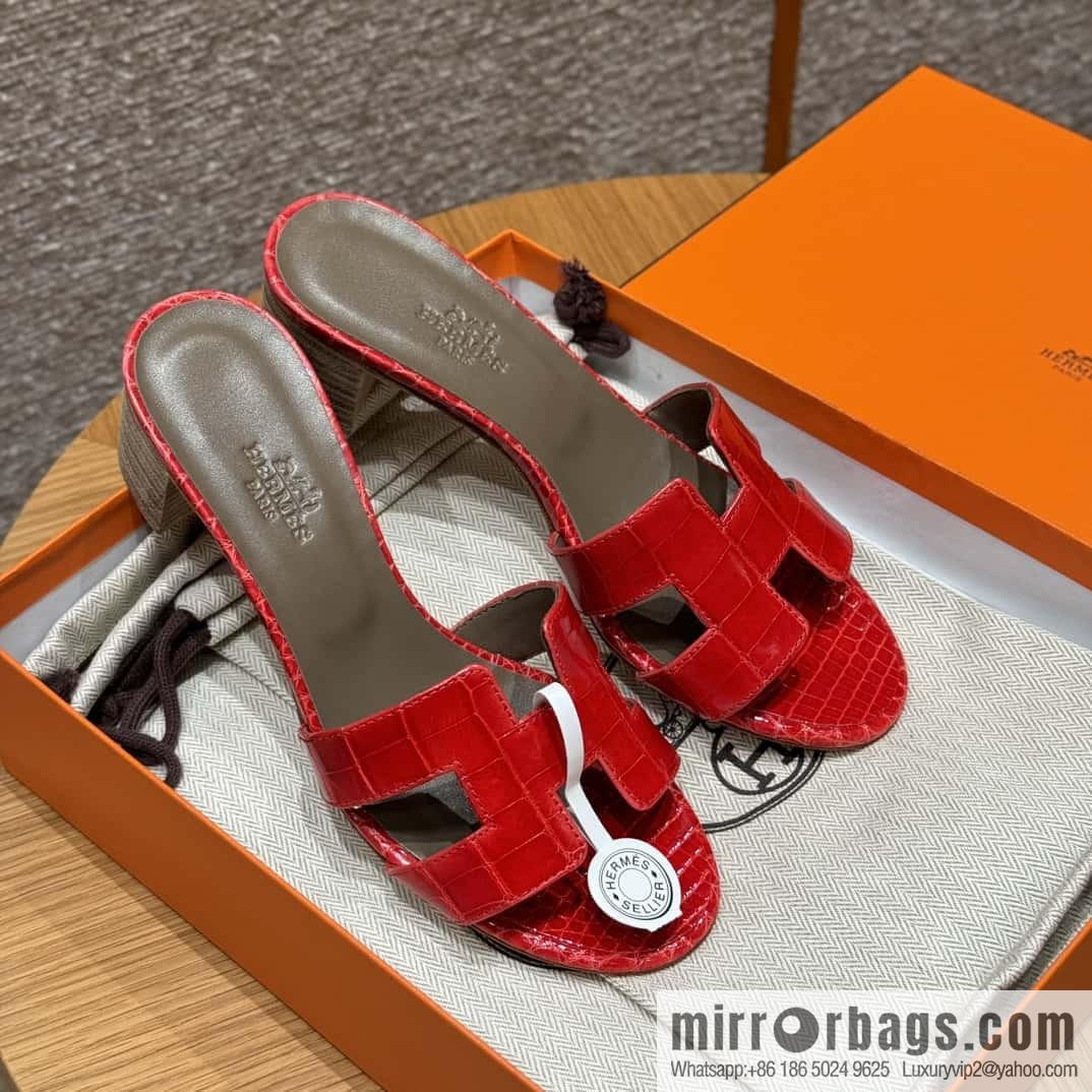 Hermès 185 Oasis High Heel Sandals alligator/Crocodile 🐊 Ferrari Red/95/Braise
