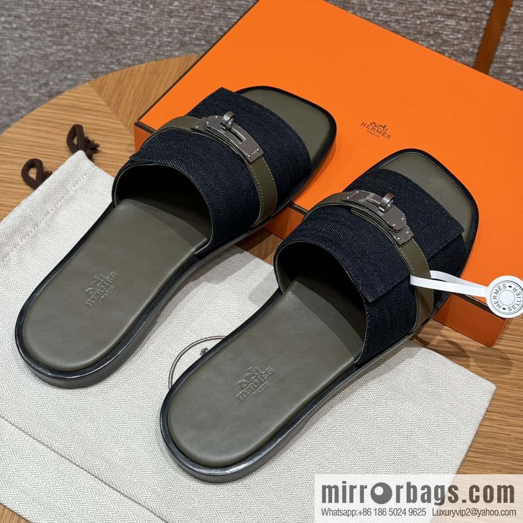Hermès 183 GABRIEL Men's sandals, denim/Cowboy dark green/Dark green