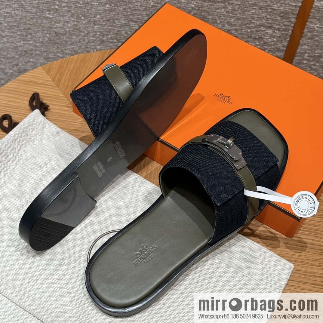 Hermès 183 GABRIEL Men's sandals, denim/Cowboy dark green/Dark green