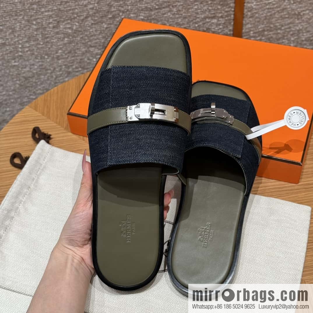 Hermès 183 GABRIEL Men's sandals, denim/Cowboy dark green/Dark green