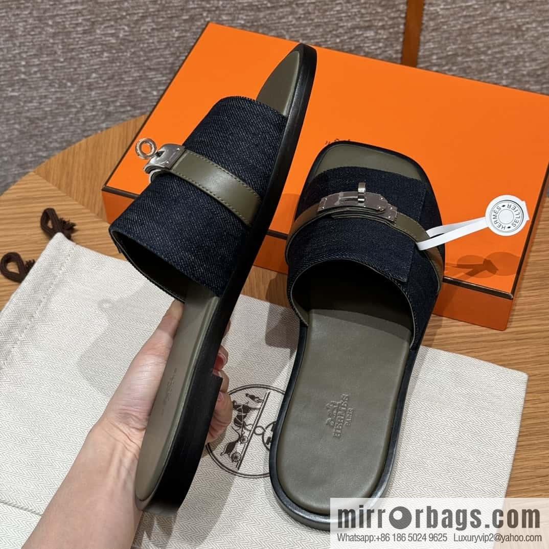 Hermès 183 GABRIEL Men's sandals, denim/Cowboy dark green/Dark green