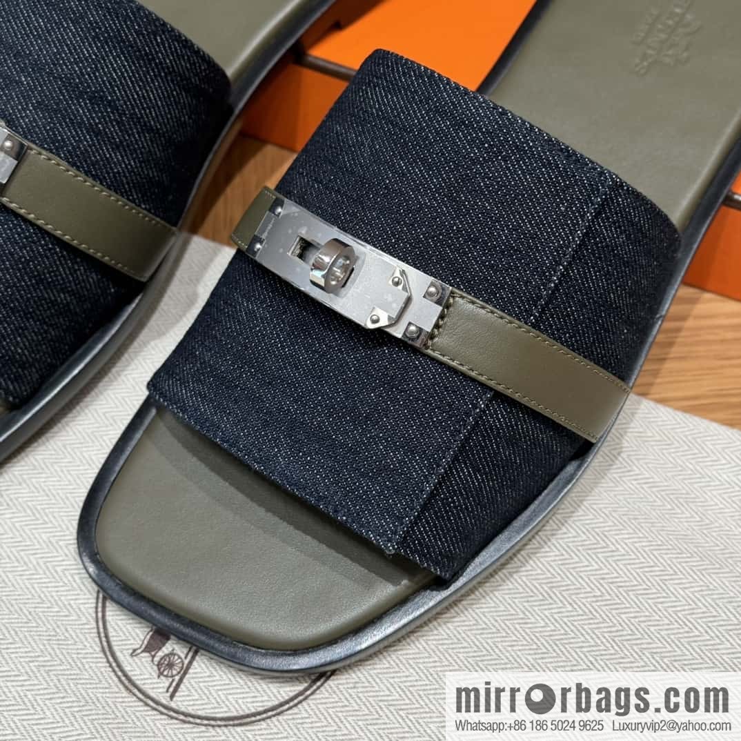 Hermès 183 GABRIEL Men's sandals, denim/Cowboy dark green/Dark green