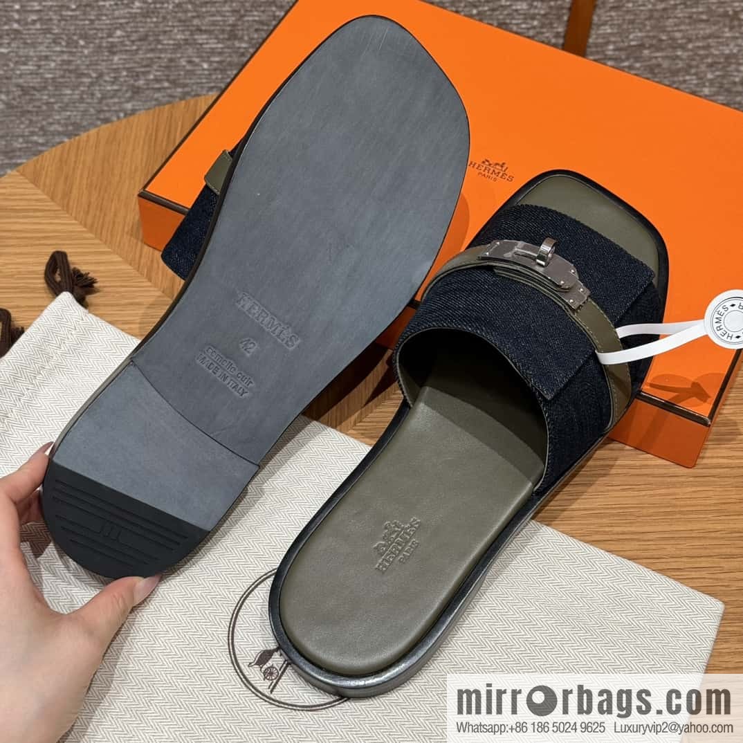 Hermès 183 GABRIEL Men's sandals, denim/Cowboy dark green/Dark green