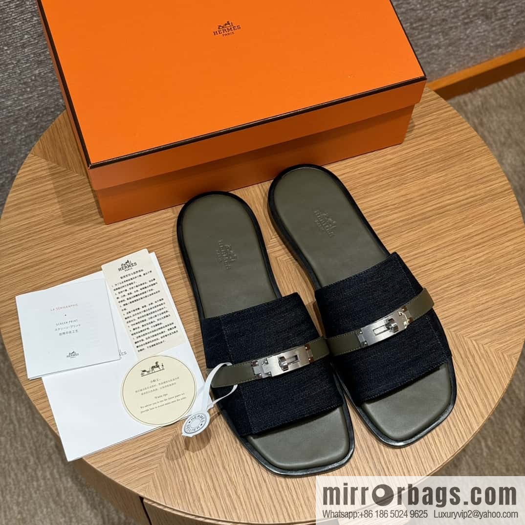 Hermès 183 GABRIEL Men's sandals, denim/Cowboy dark green/Dark green