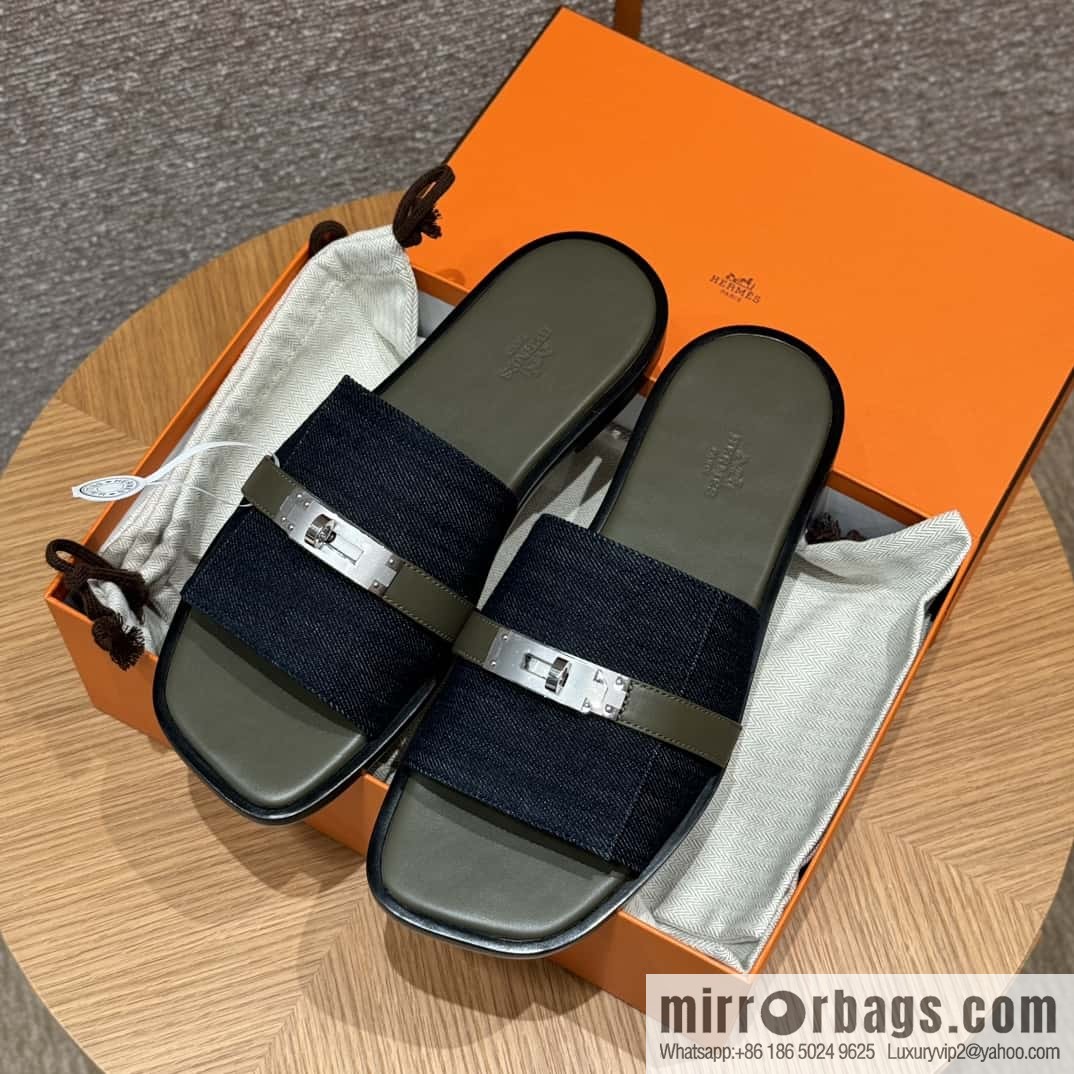 Hermès 183 GABRIEL Men's sandals, denim/Cowboy dark green/Dark green