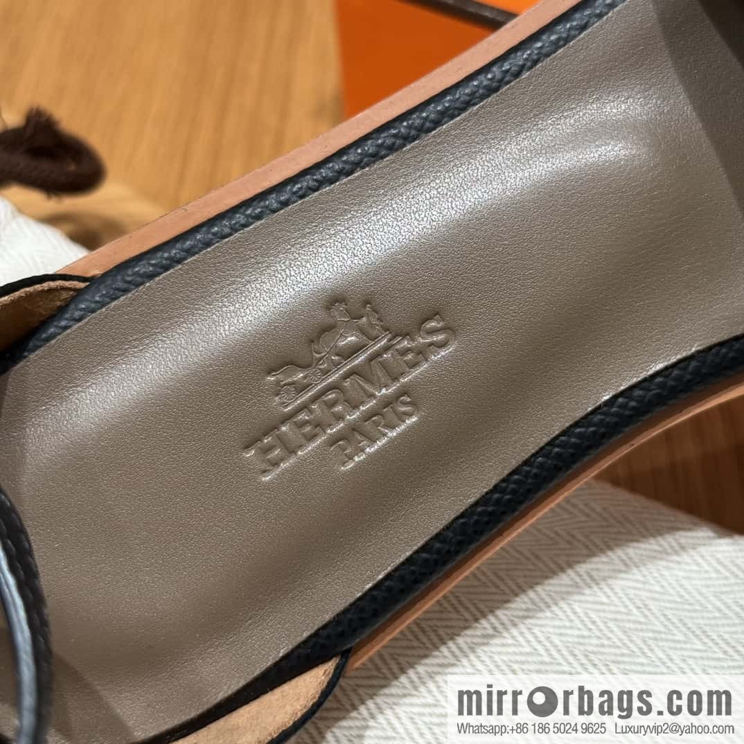 Hermès 196 Santorini sandals 50 palm print/Epsom black/CK89/Noir