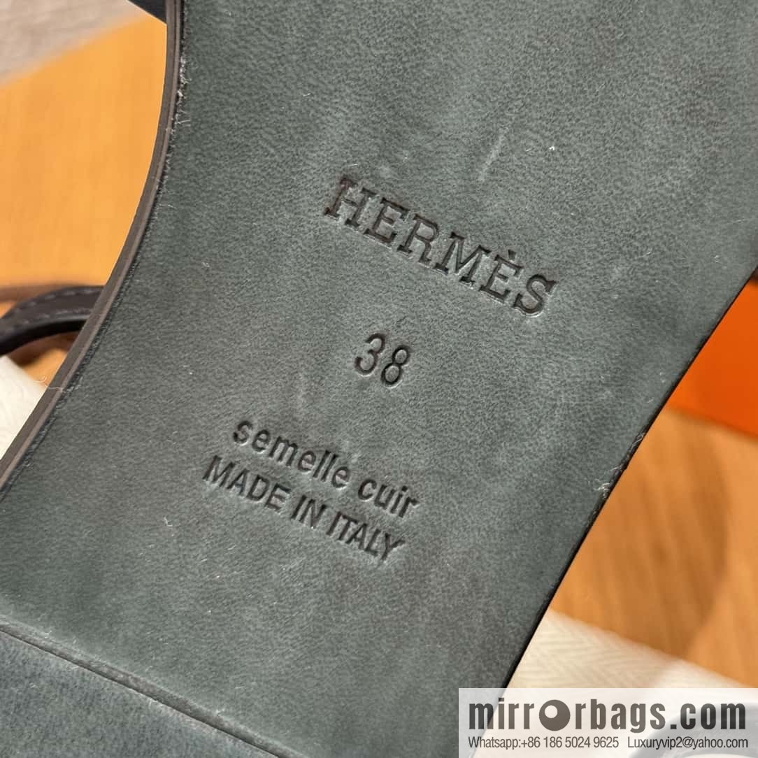 Hermès 196 Santorini Sandals 50 Plain Weave/Swift Black/CK89/Noir