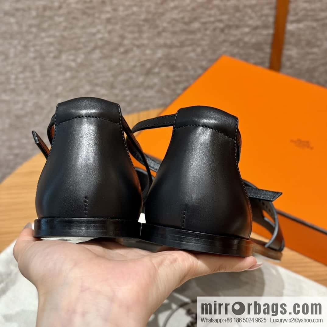 Hermès 196 Santorini Sandals 50 Plain Weave/Swift Black/CK89/Noir