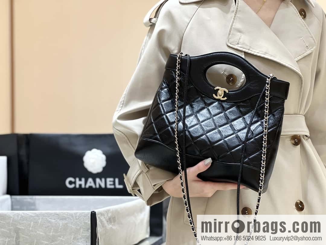 CHANEL 24S new small 31bag oil wax sheepskin AS4853 black