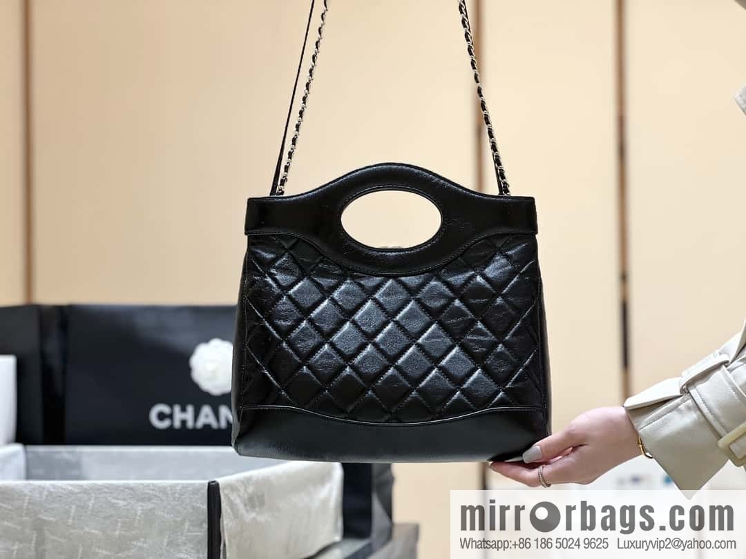 CHANEL 24S new small 31bag oil wax sheepskin AS4853 black