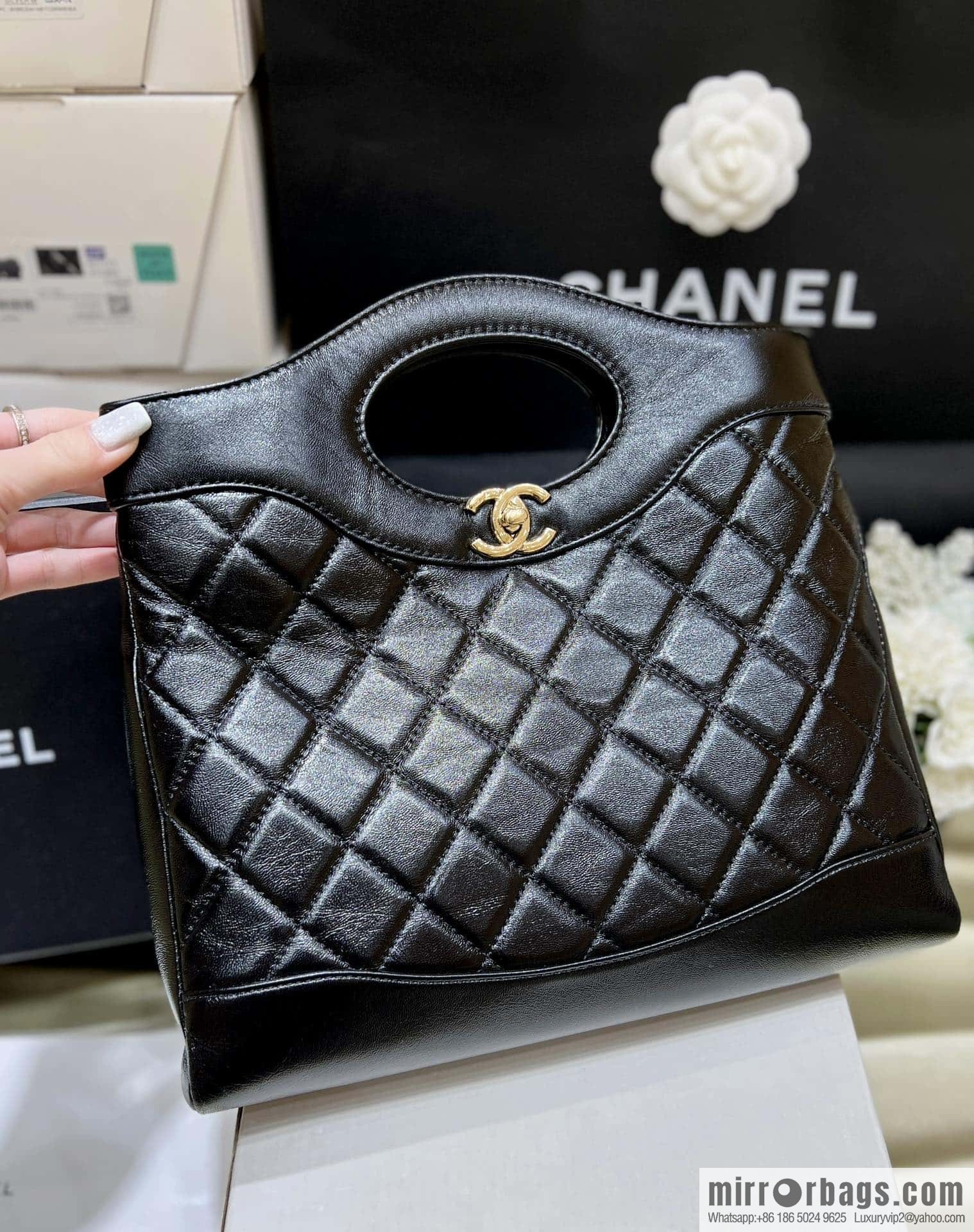 CHANEL 24S new small 31bag oil wax sheepskin AS4853 black